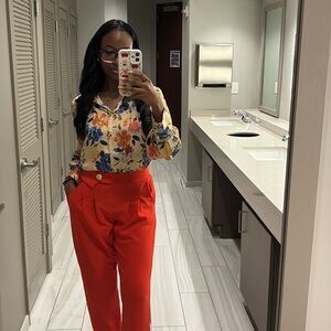 Vibrant Red Wide Leg Pants with Tailored Fit